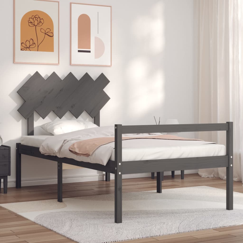 vidaXL Bed Frame with Headboard Grey 100x200 cm Solid Wood