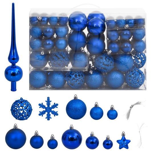 vidaXL 111 Piece Christmas Bauble Set Blue Polystyrene