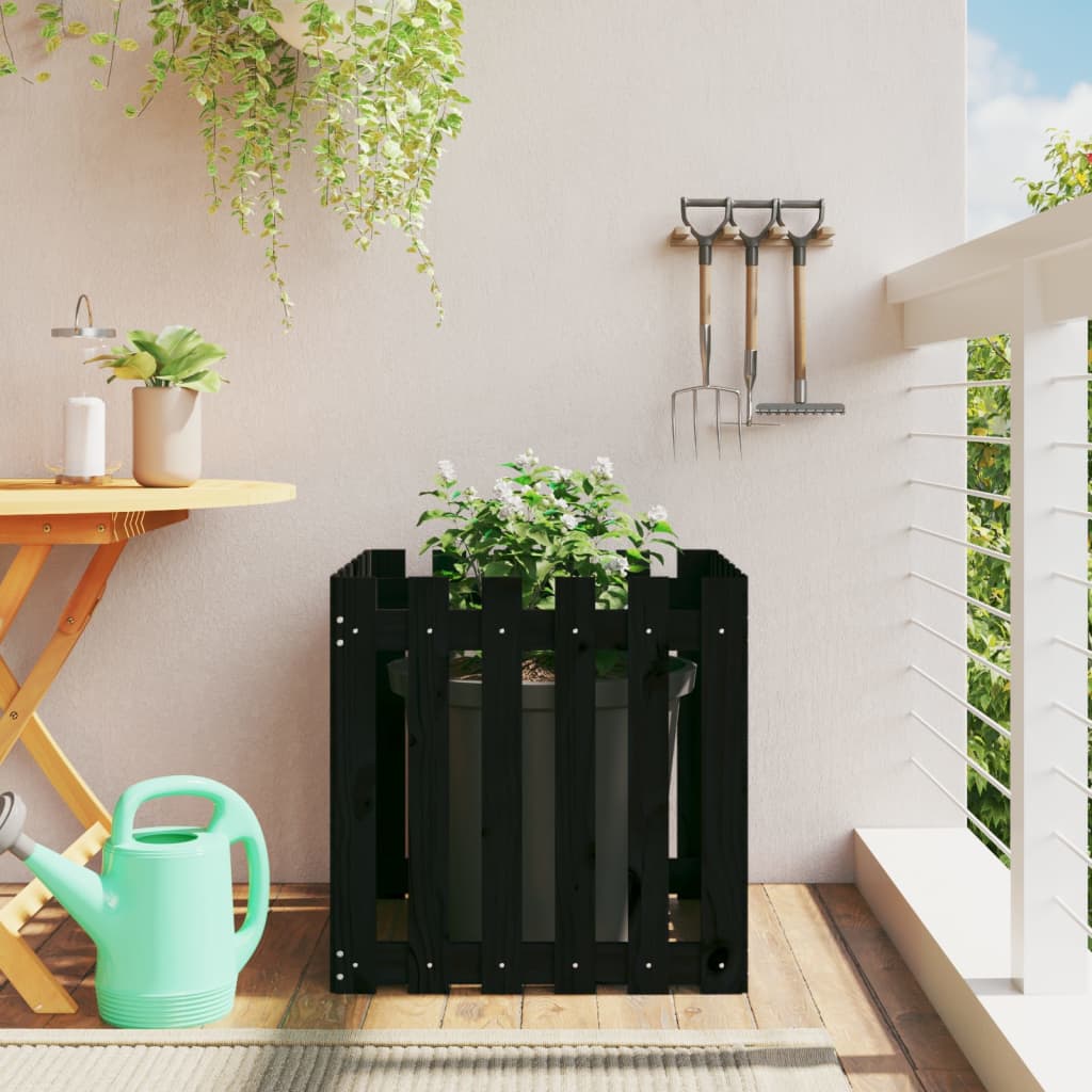 vidaXL Garden Planter with Fence Design Black 60x60x60 cm Solid Wood Pine