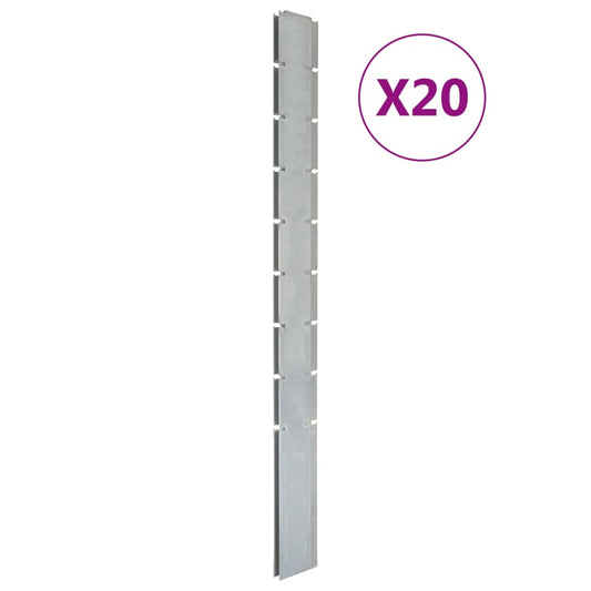 vidaXL Garden Fence Posts 20 pcs Silver 220 cmŒæGalvanised Steel