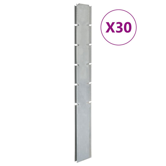 vidaXL Garden Fence Posts 30 pcs Silver 160 cmŒæGalvanised Steel
