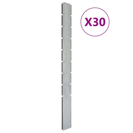 vidaXL Garden Fence Posts 30 pcs Silver 220 cmŒæGalvanised Steel