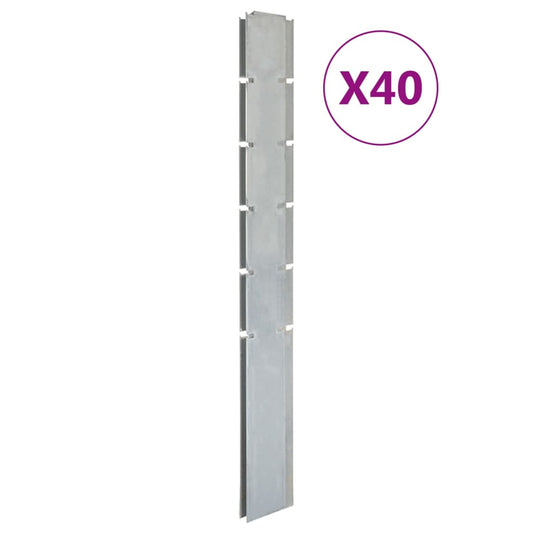 vidaXL Garden Fence Posts 40 pcs Silver 160 cmŒæGalvanised Steel