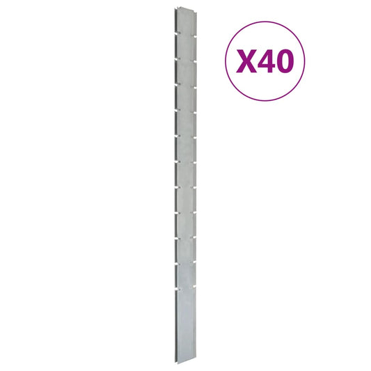 vidaXL Garden Fence Posts 40 pcs Silver 280 cmŒæGalvanised Steel