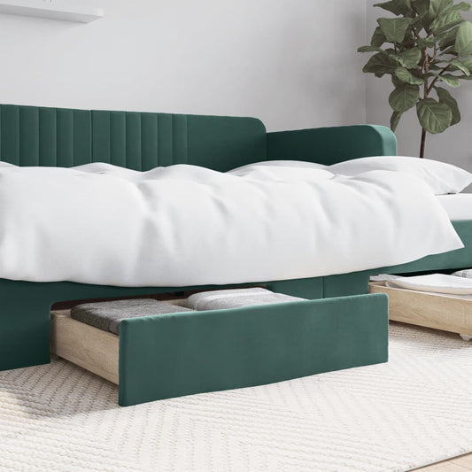 vidaXL Bed Drawers 2 pcs Dark Green Engineered Wood and Velvet