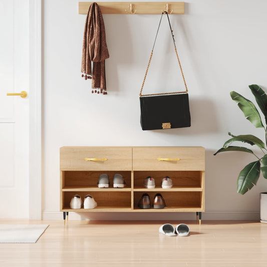 vidaXL Shoe Bench Sonoma Oak 102x35x55 cm Engineered Wood