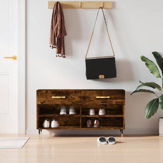 vidaXL Shoe Bench Smoked Oak 102x35x55 cm Engineered Wood