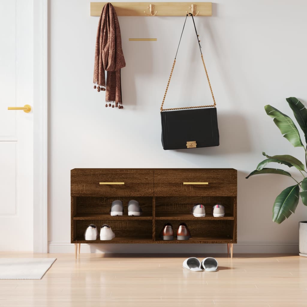vidaXL Shoe Bench Brown Oak 102x35x55 cm Engineered Wood
