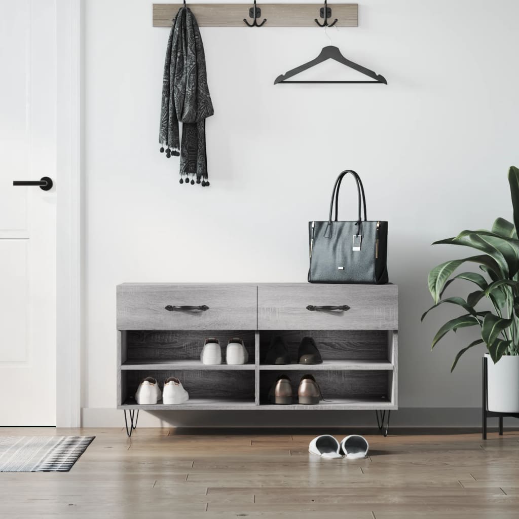 vidaXL Shoe Bench Grey Sonoma 102x35x55 cm Engineered Wood
