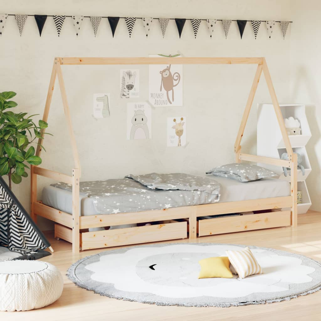 vidaXL Kids Bed Frame with Drawers 90x200 cm Solid Wood Pine