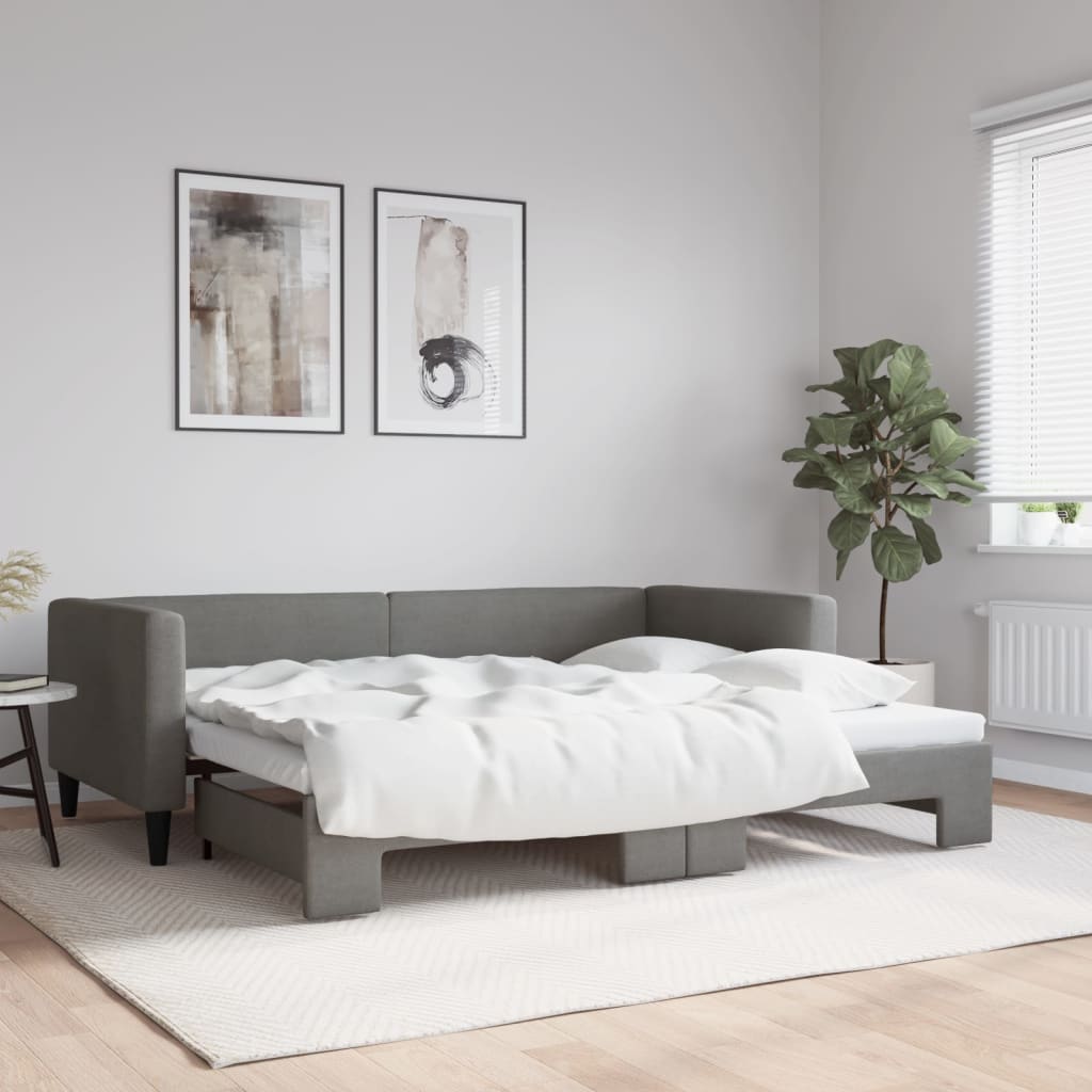 vidaXL Daybed with Trundle Dark Grey 90x190 cm Fabric