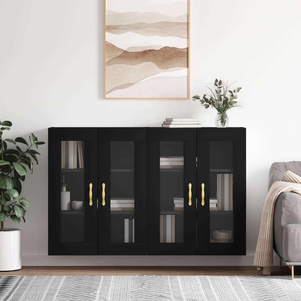 vidaXL Wall Mounted Cabinets 2 pcs Black Engineered Wood