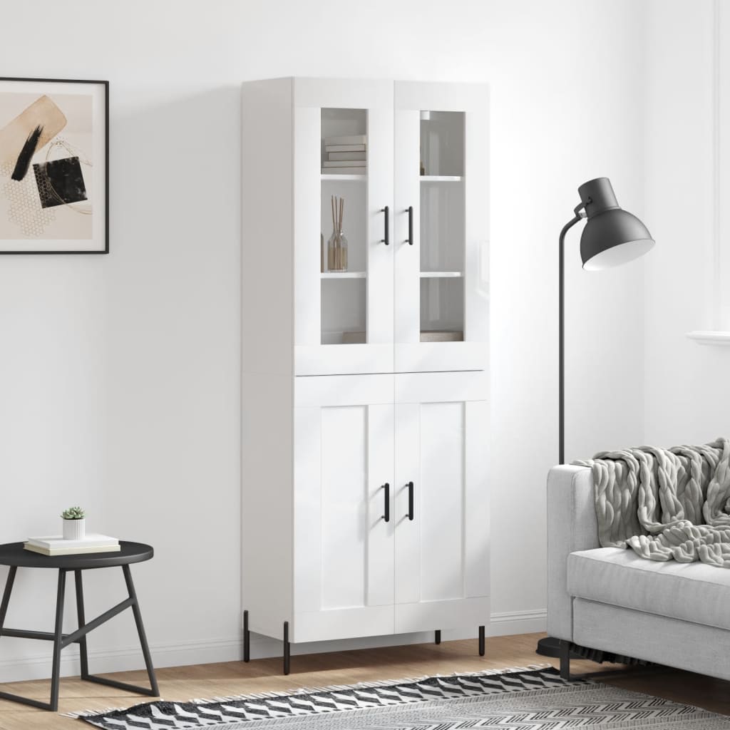 vidaXL Highboard High Gloss White 69.5x34x180 cm Engineered Wood