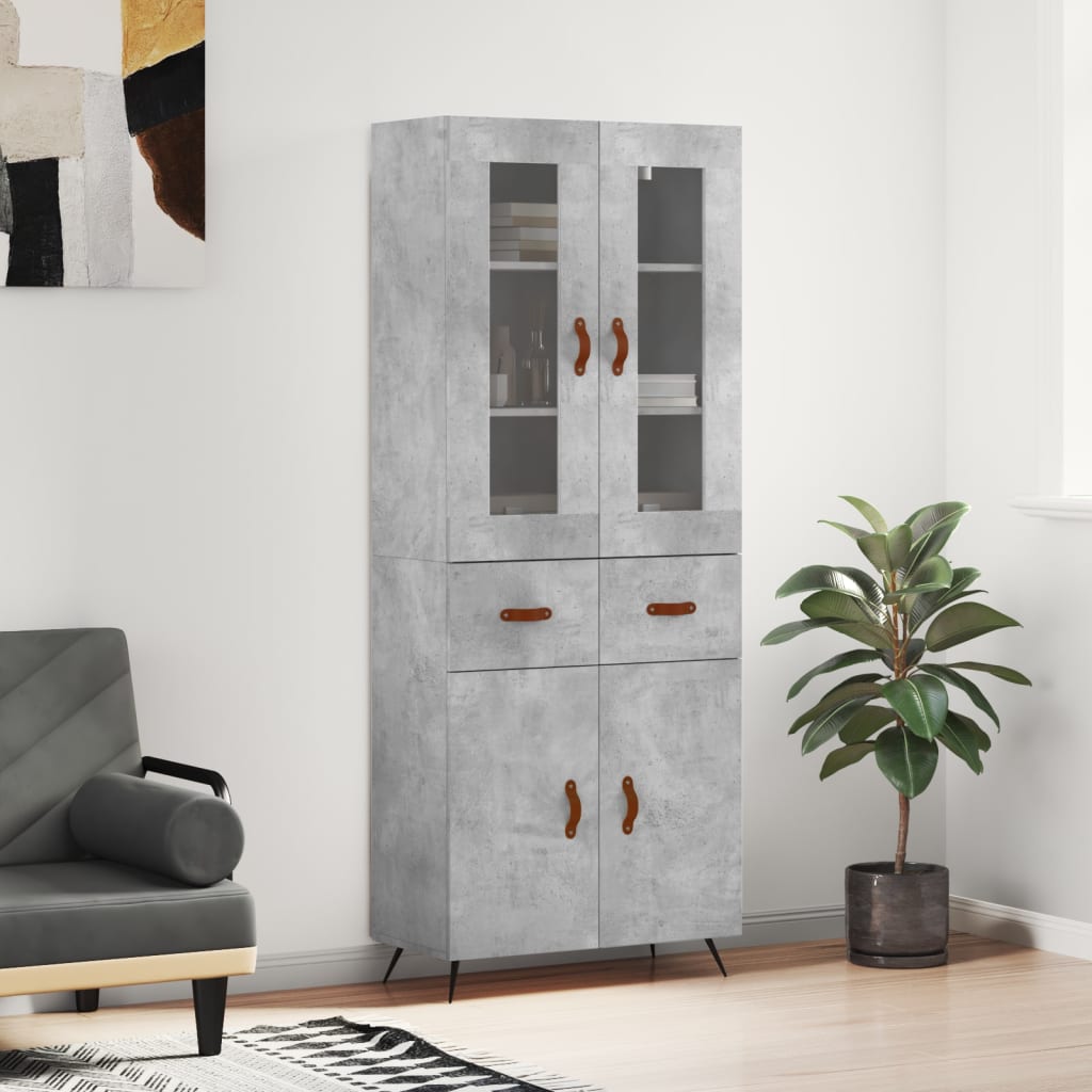 vidaXL Highboard Concrete Grey 69.5x34x180 cm Engineered Wood