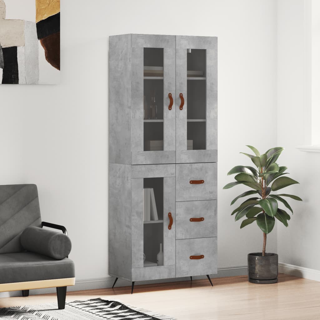 vidaXL Highboard Concrete Grey 69.5x34x180 cm Engineered Wood