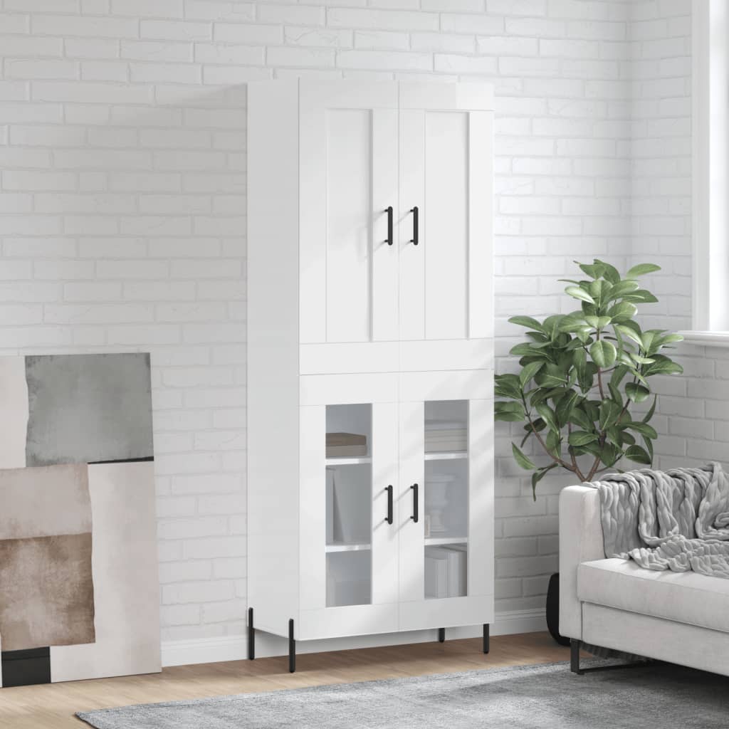 vidaXL Highboard High Gloss White 69.5x34x180 cm Engineered Wood