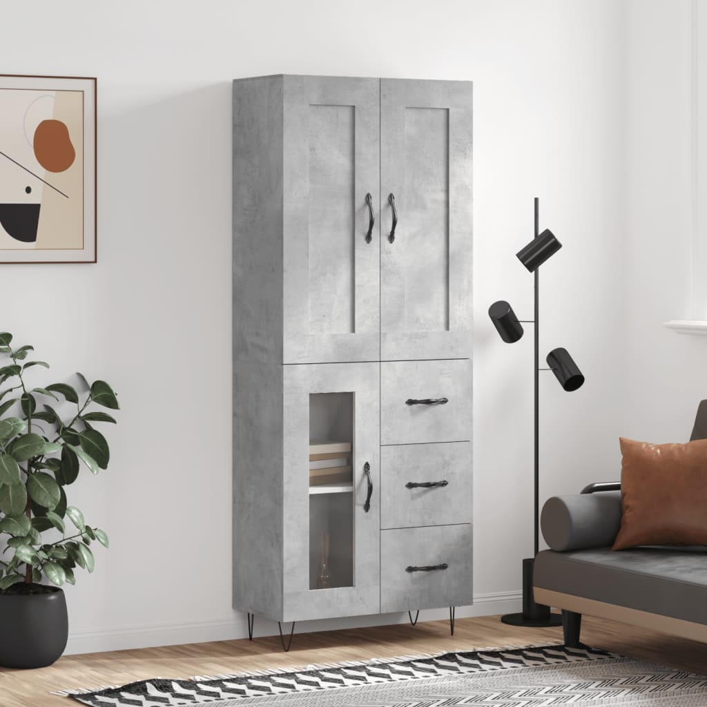 vidaXL Highboard Concrete Grey 69.5x34x180 cm Engineered Wood