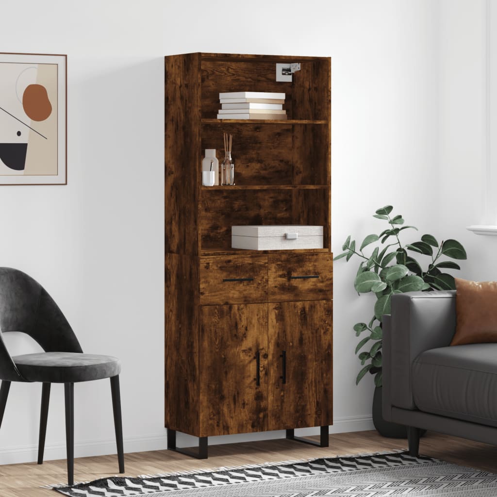 vidaXL Highboard Smoked Oak 69.5x34x180 cm Engineered Wood