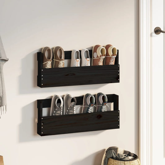 vidaXL Wall-mounted Shoe Racks 2 pcs Black 59x9x23 cm Solid Wood Pine