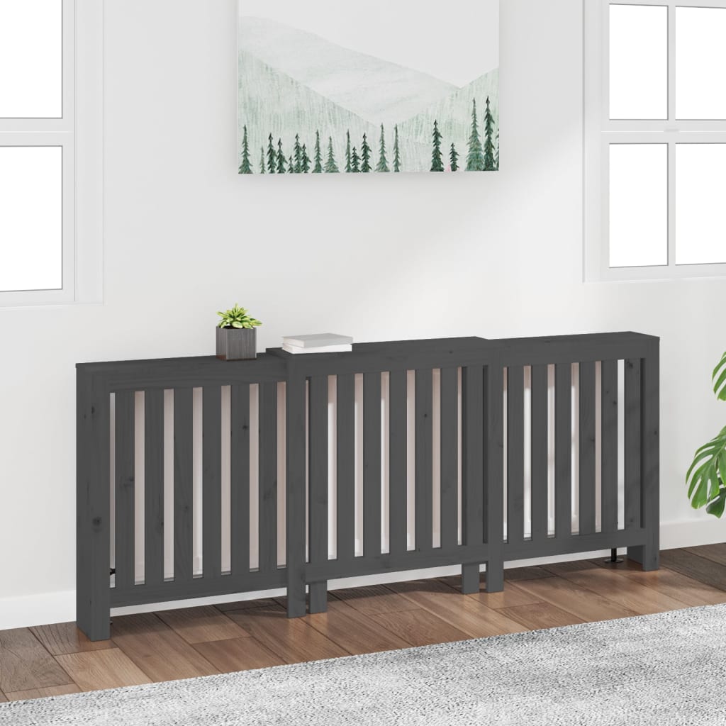 vidaXL Radiator Cover Grey 210x21x85 cm Solid Wood Pine