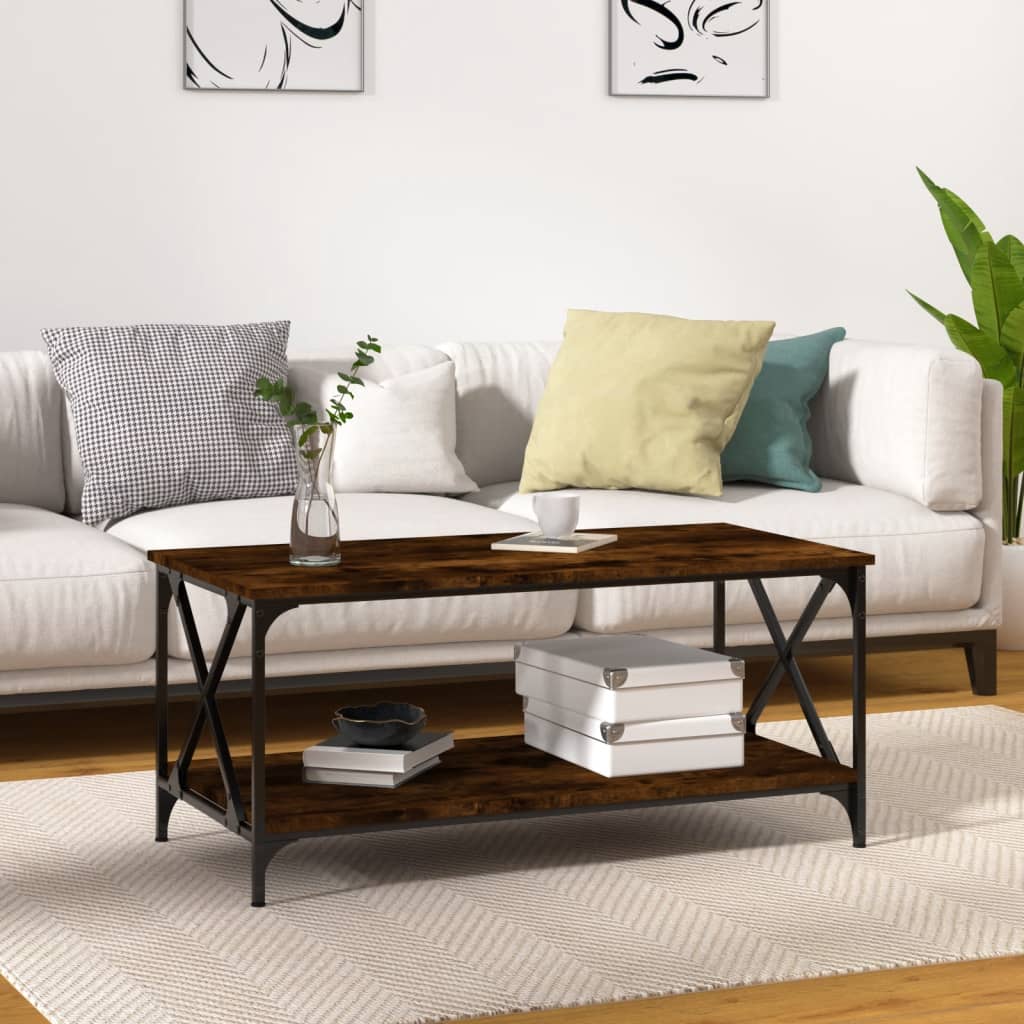 vidaXL Coffee Table Smoked Oak 100x50x45 cm Engineered Wood and Iron