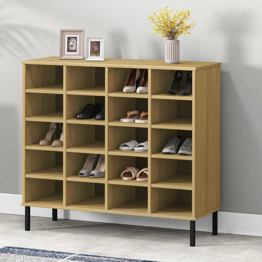 vidaXL Shoe Rack with Metal Legs Brown 95x35x87 cm Solid Wood OSLO