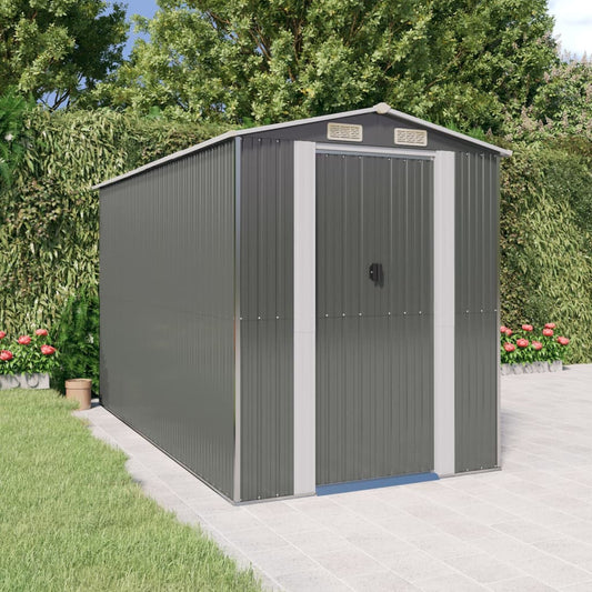 vidaXL Garden Shed Light Grey 192x357x223 cm Galvanised Steel