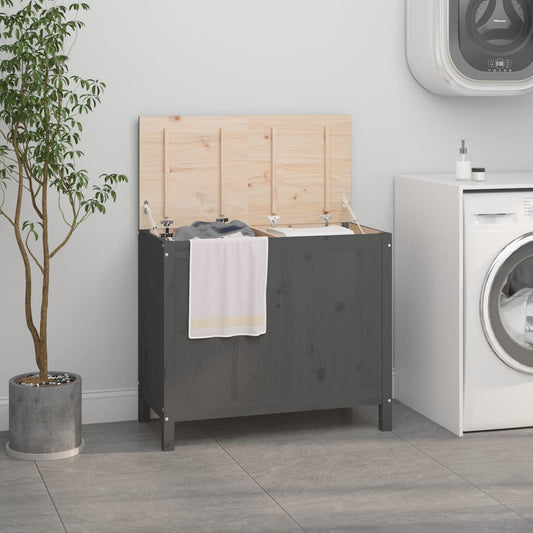 vidaXL Laundry Box Grey 88.5x44x76 cm Solid Wood Pine