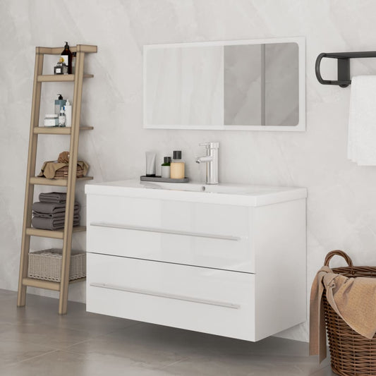 vidaXL 3 Piece Bathroom Furniture Set High Gloss White
