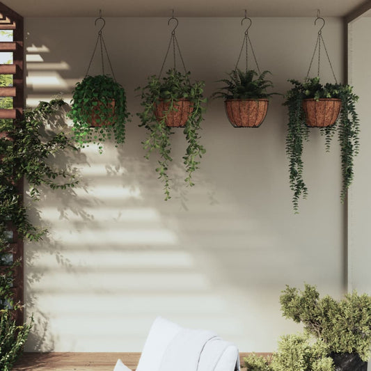 vidaXL Hanging Planters 4 pcs with Coco Liners Black íÖ 35x52 cm Steel