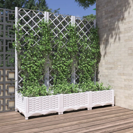 vidaXL Garden Planter with Trellis White 120x40x121.5 cm PP