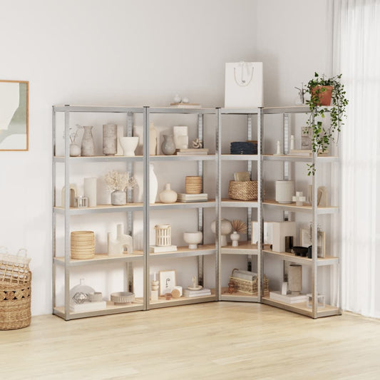 vidaXL 5-Layer Shelves 4 pcs Silver Steel&Engineered Wood