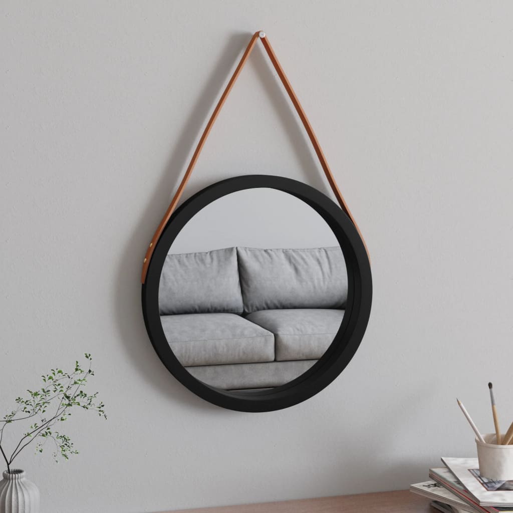 vidaXL Wall Mirror with Strap Black íÖ 45 cm