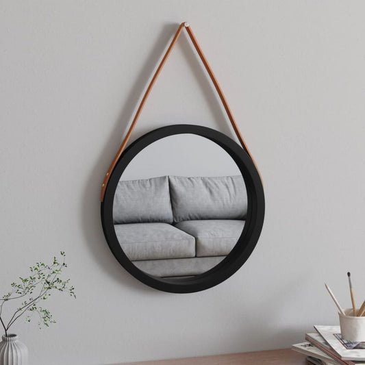 vidaXL Wall Mirror with Strap Black íÖ 45 cm