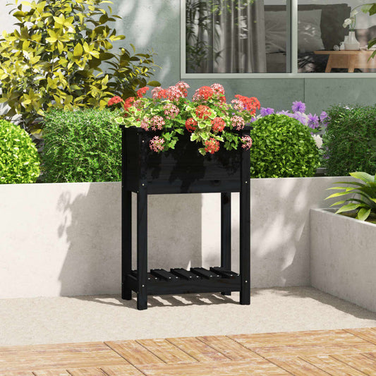 vidaXL Planter with Shelf Black 54x34.5x81 cm Solid Wood Pine