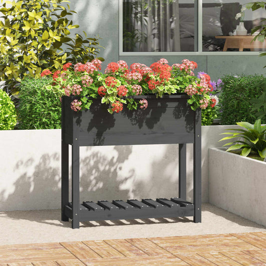 vidaXL Planter with Shelf Grey 82.5x34.5x81 cm Solid Wood Pine