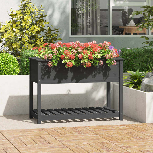 vidaXL Planter with Shelf Grey 111.5x54x81 cm Solid Wood Pine