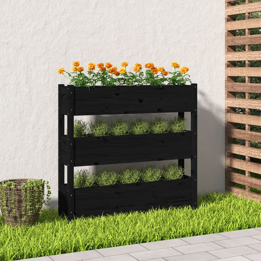 vidaXL Planter Black 112x25x104.5 cm Solid Wood Pine