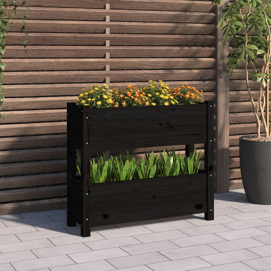 vidaXL Planter Black 77x25x66 cm Solid Wood Pine