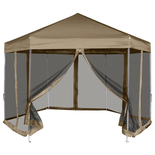 vidaXL Hexagonal Pop-Up Marquee with Sidewalls 3.6x3.1 m Taupe 220g/mŒ_