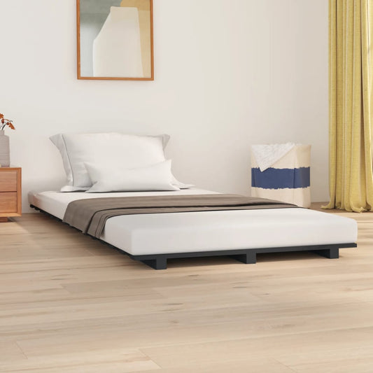 vidaXL Bed Frame Grey 75x190 cm 2FT6 Small Single Solid Wood Pine