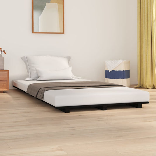 vidaXL Bed Frame Black 75x190 cm 2FT6 Small Single Solid Wood Pine