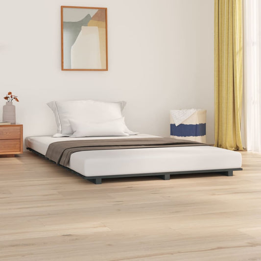 vidaXL Bed Frame Grey 140x190 cm Solid Wood Pine