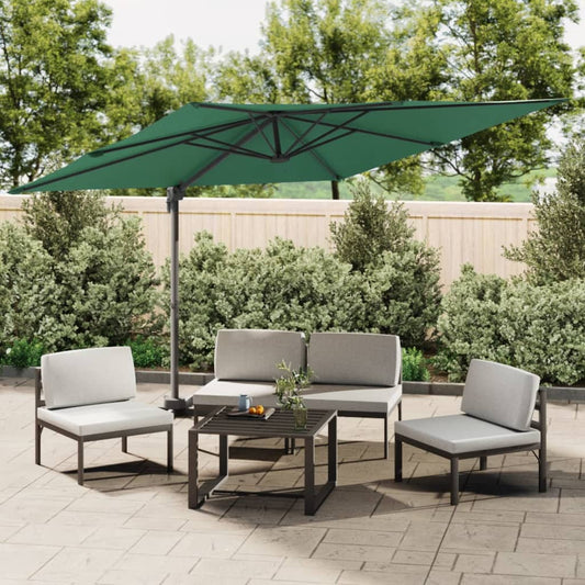 vidaXL LED Cantilever Umbrella Green 400x300 cm