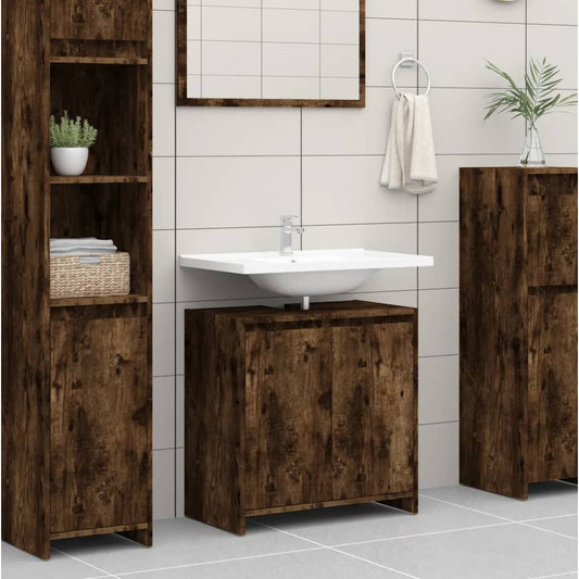 vidaXL Bathroom Cabinet Smoked Oak 60x33x61 cm Engineered Wood