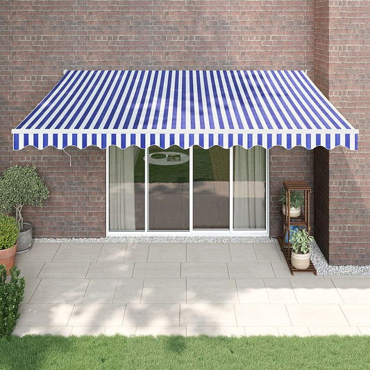vidaXL Retractable Awning Blue and White 4.5x3 m Fabric and Aluminium