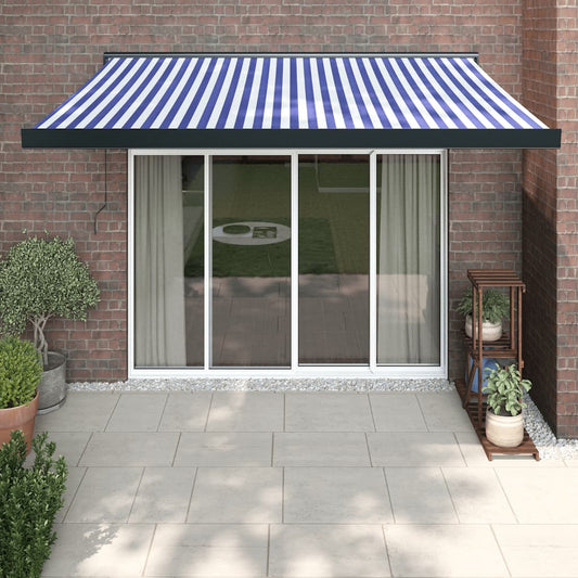 vidaXL Retractable Awning Blue and White 3x2.5 m Fabric and Aluminium