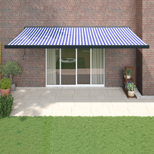 vidaXL Retractable Awning Blue and White 5x3 m Fabric and Aluminium