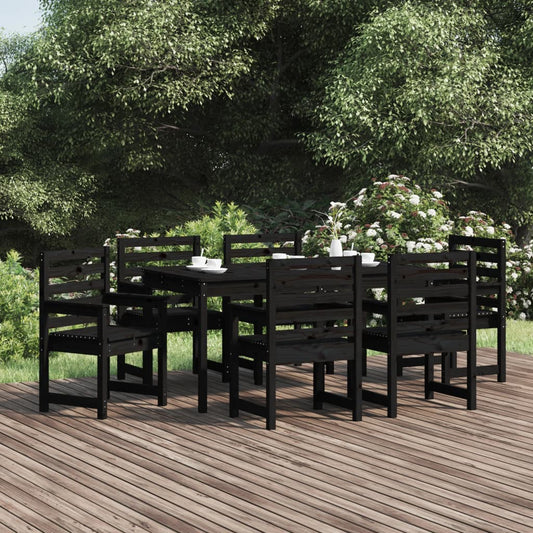 vidaXL 7 Piece Garden Dining Set Black Solid Wood Pine