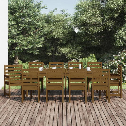 vidaXL 11 Piece Garden Dining Set Honey Brown Solid Wood Pine